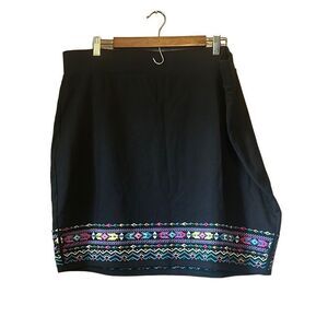 Black Embroidered Skirt‎ Tribal Geometric Pattern Colorful Mini Skirt